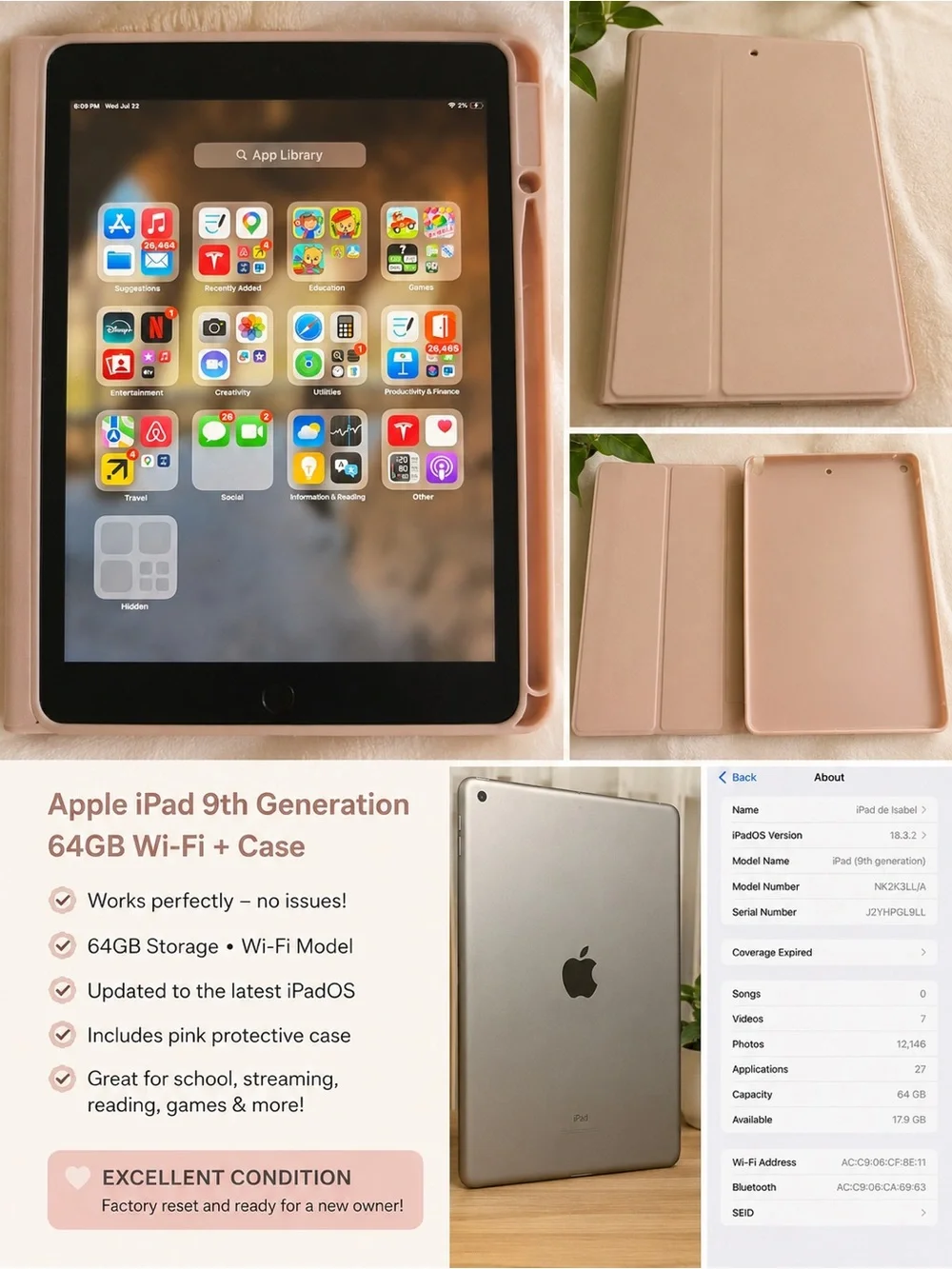 Apple iPad with Light Pink Protective Case